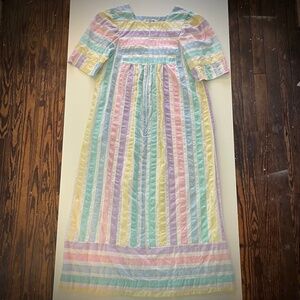 Vintage Pastel Striped Seersucker Zip Front Mumu Dress